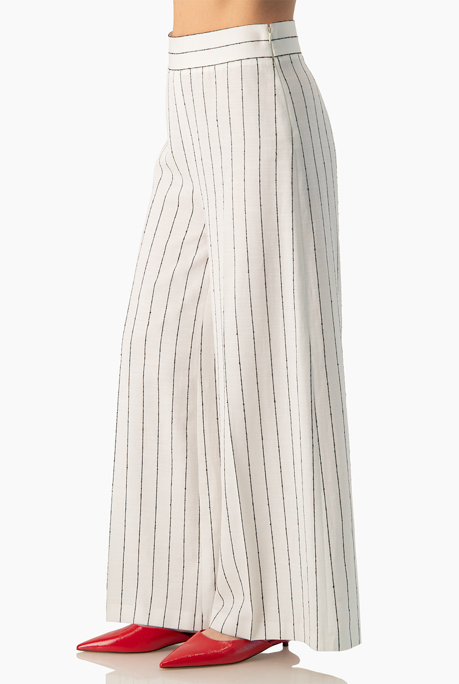 Pantalón culotte blanco con rayas verticales