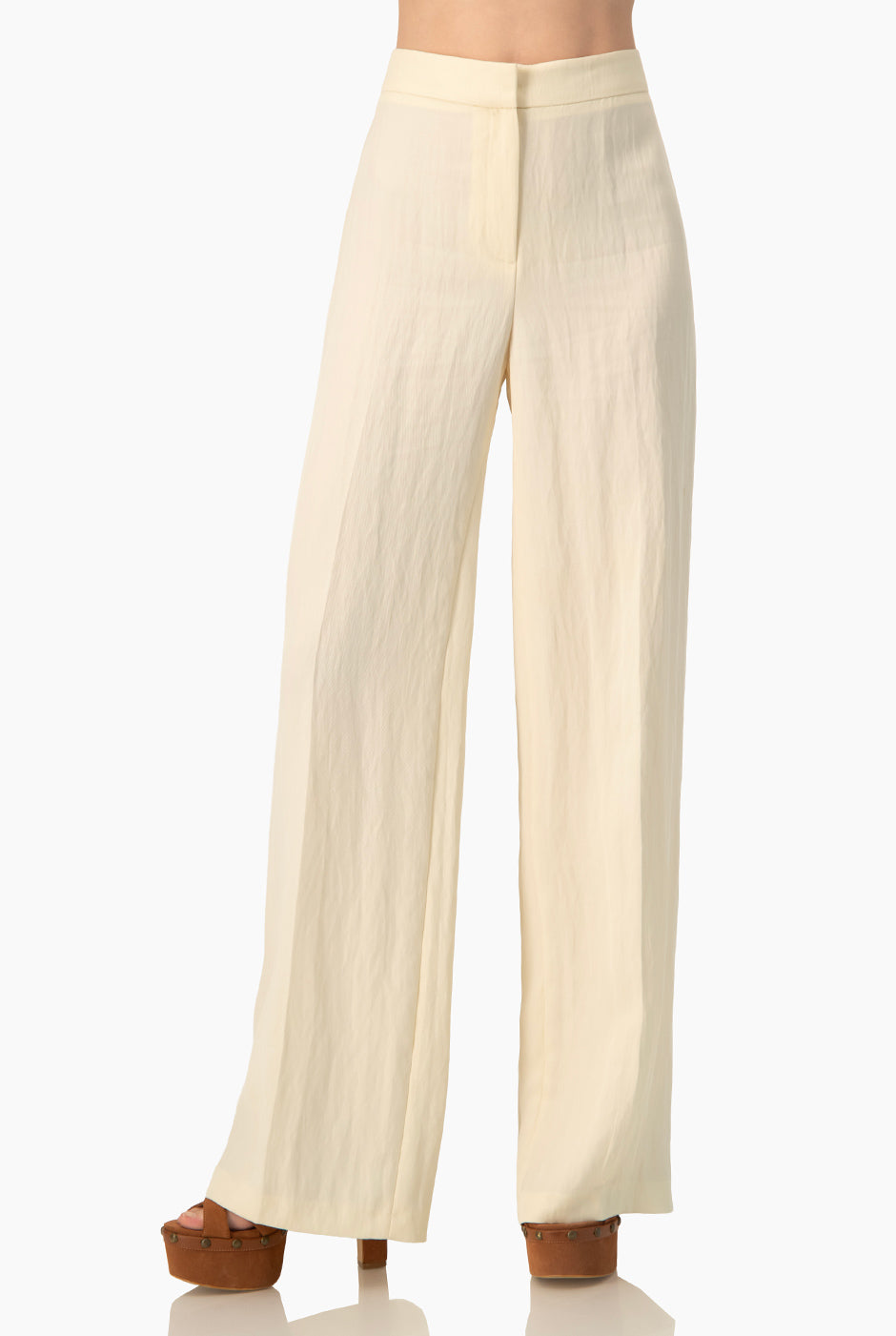 Pantalón recto marfil sin bolsillos, elegante