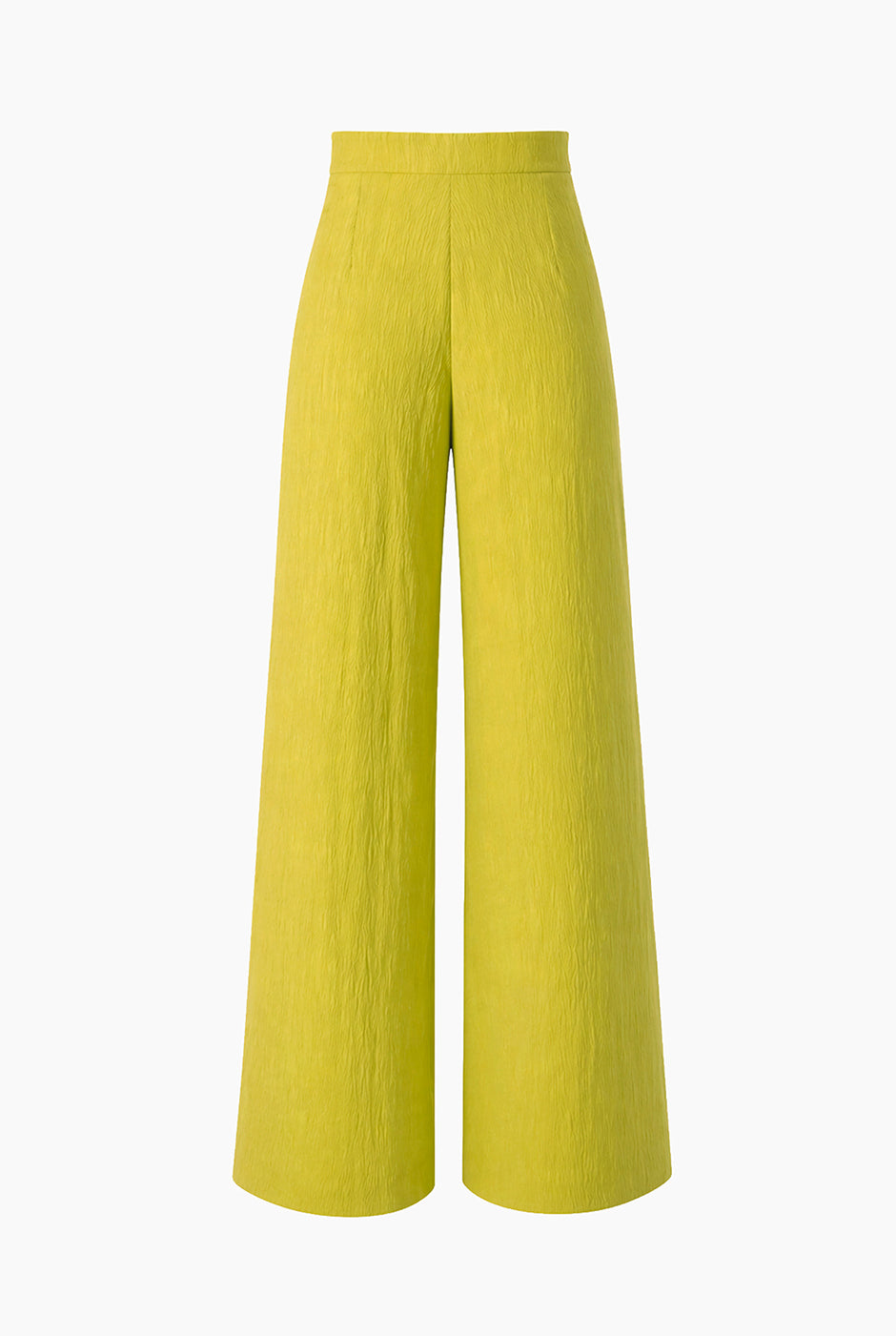 Pantalón amplio verde con pinzas y textura arrugada