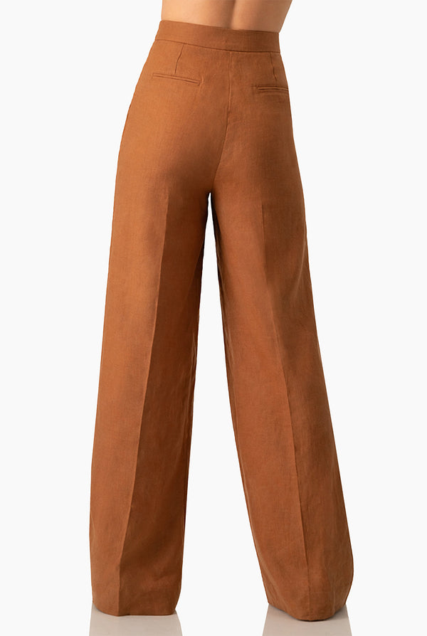 Pantalon recto amplio cafe