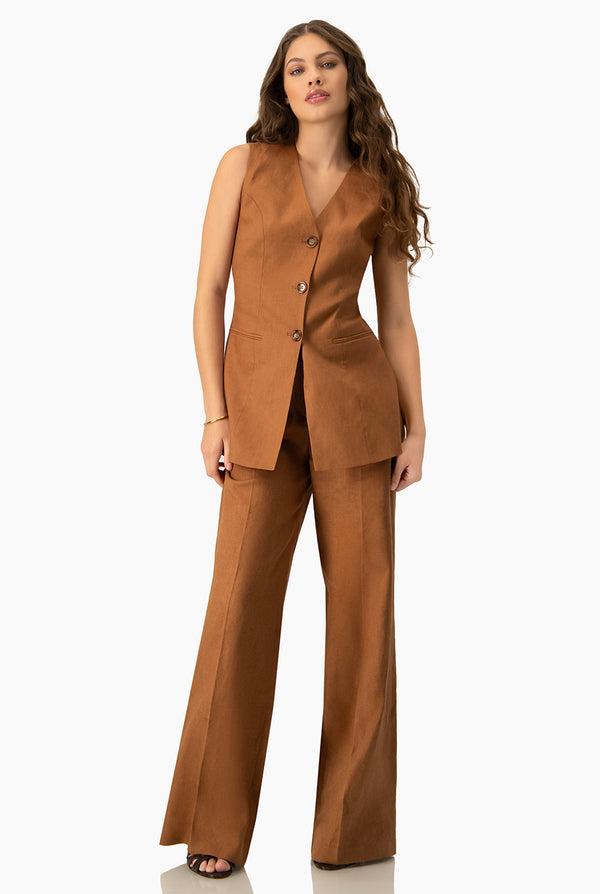 Pantalon recto amplio cafe