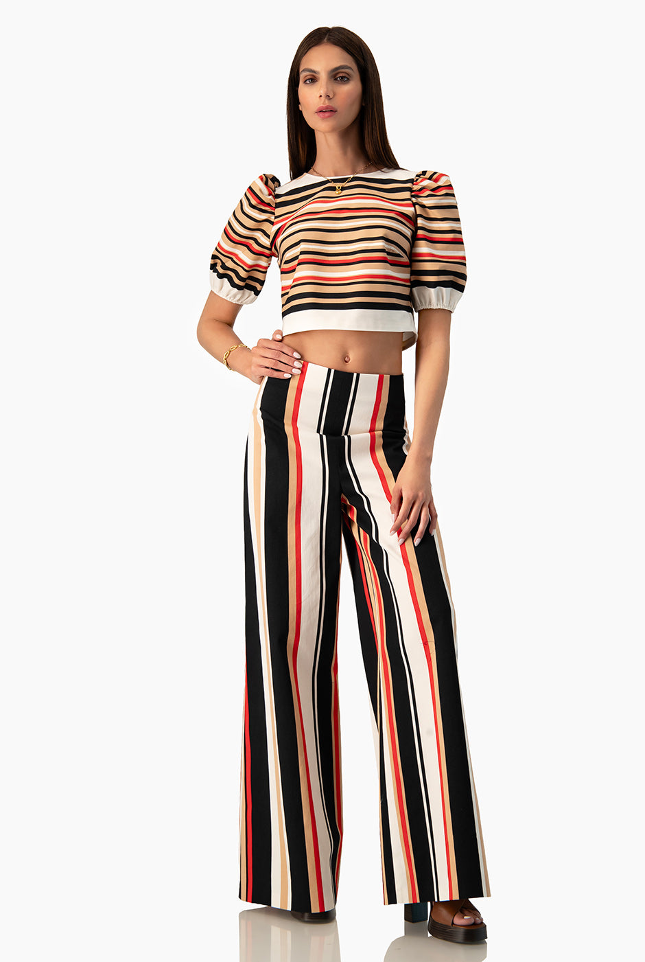 Pantalón Ivonne multicolor con pinzas y rayas verticales