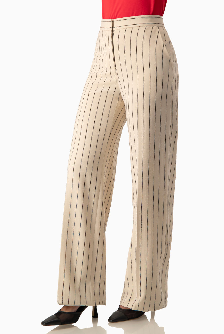 Pantalón Ivonne de pierna ancha con rayas y bolsillos laterales