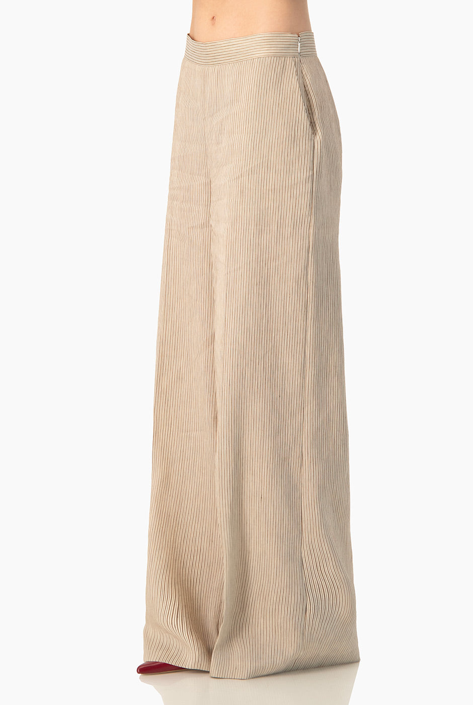 Pantalón Ivonne amplio rayado en beige con bolsillos laterales