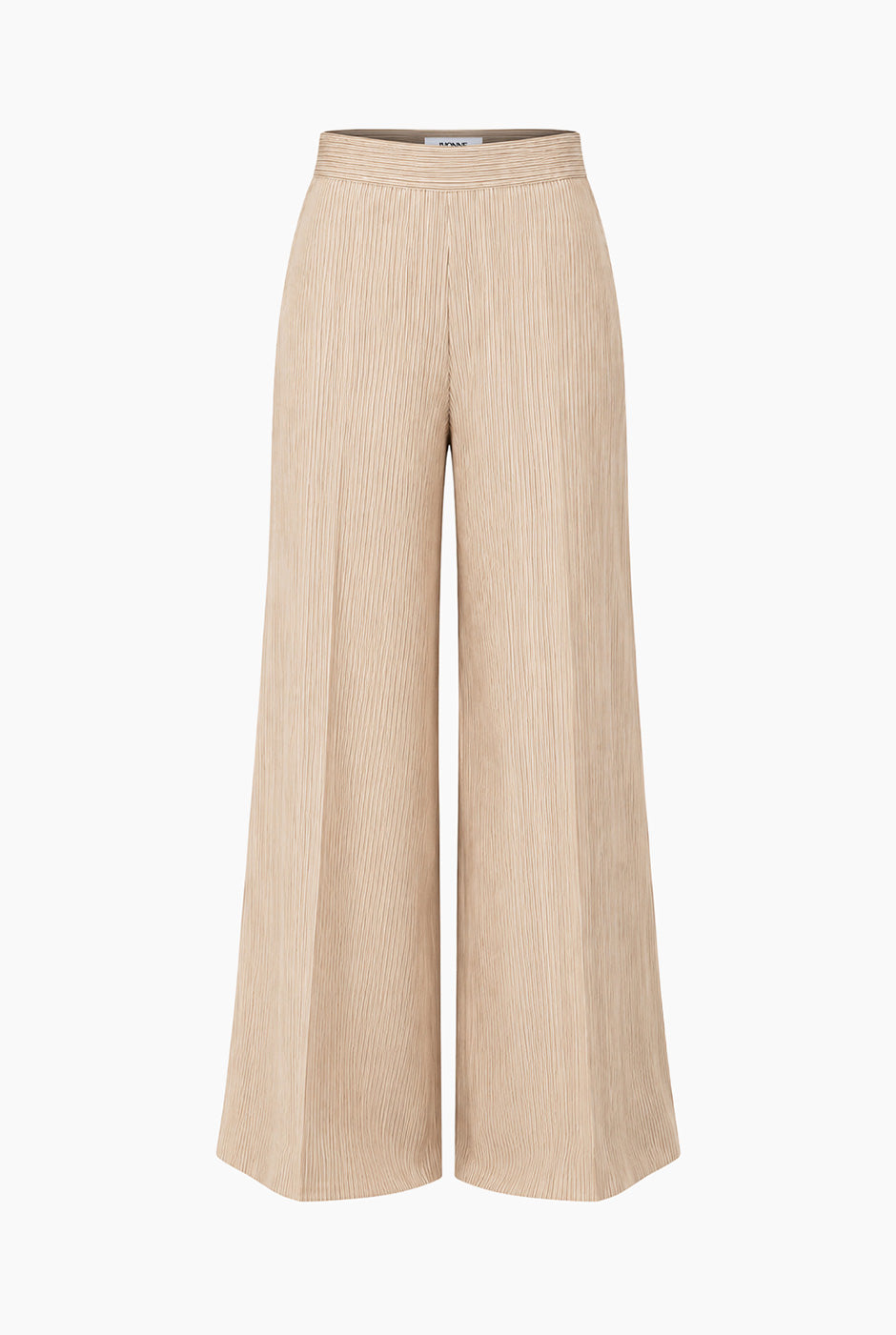 Pantalón Ivonne amplio rayado en beige con bolsillos laterales