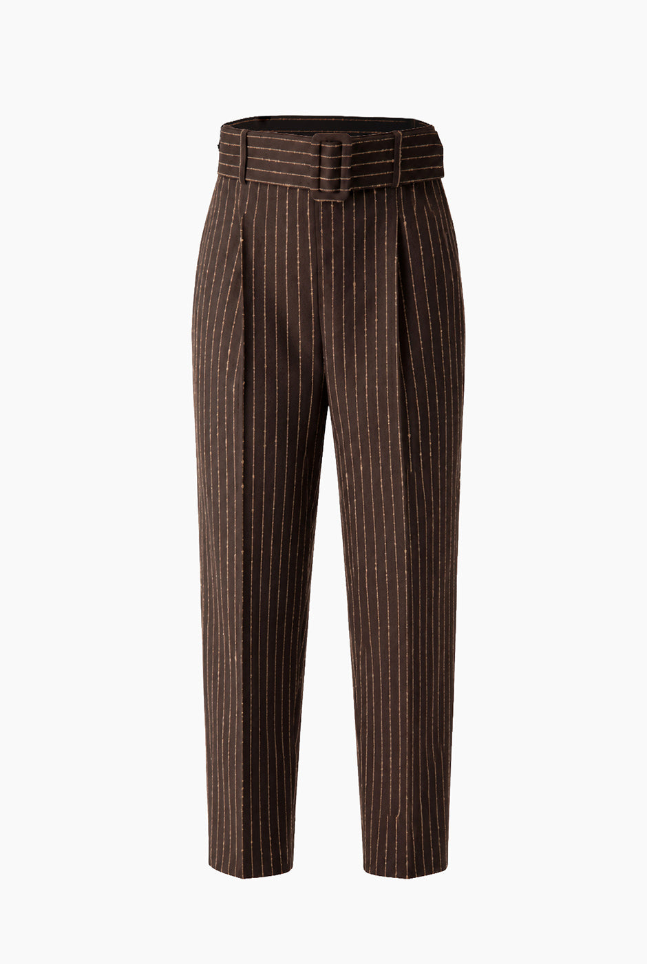 Pantalón recto de rayas café Ivonne con cinturón