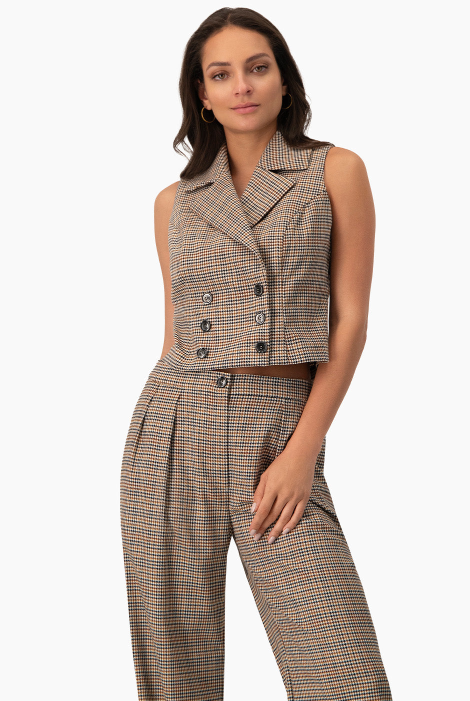 Chaleco corto cruzado multicolor de Ivonne con botones dobles y solapa