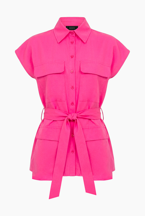 Chaleco fucsia con cinta