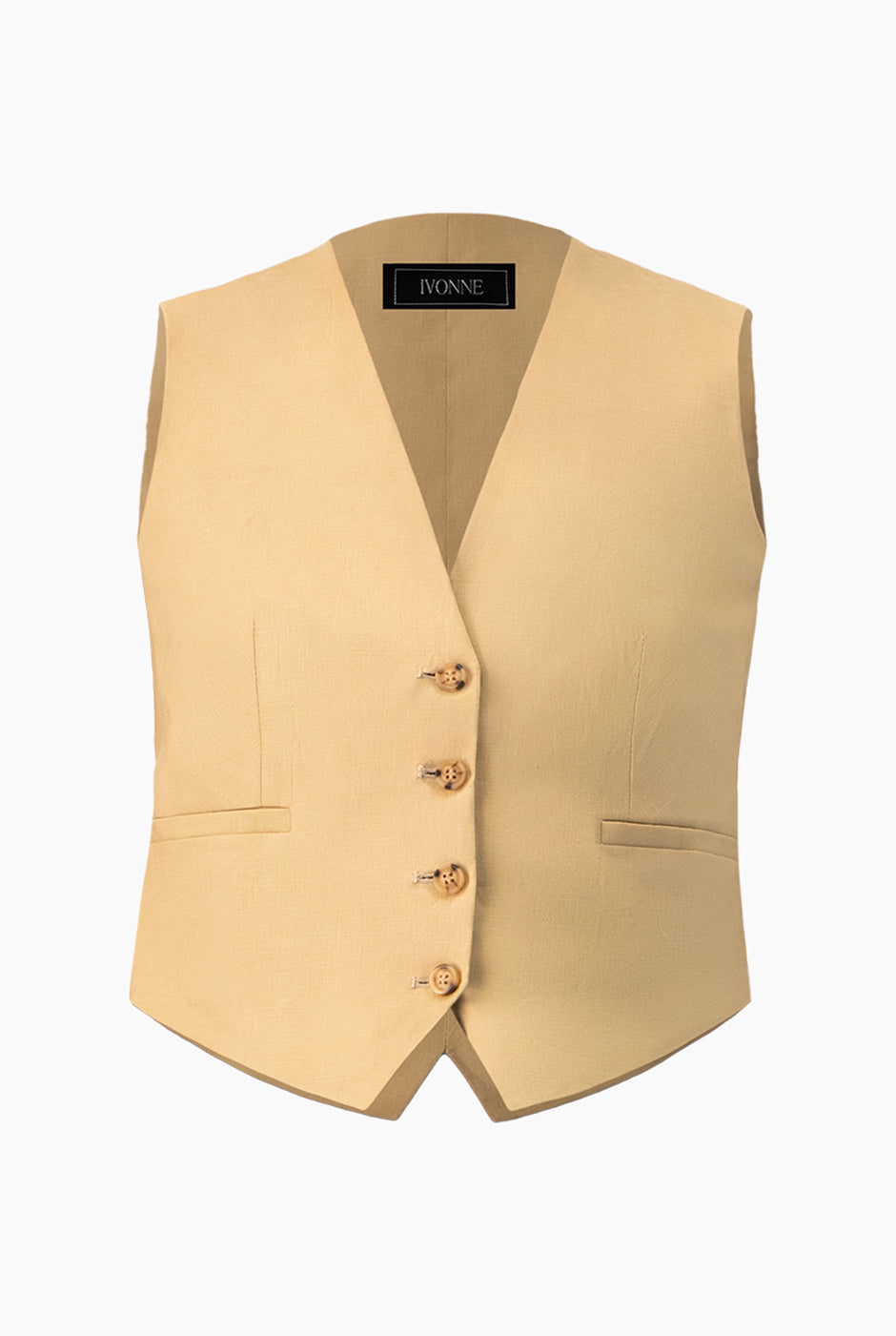 Chaleco beige formal con bolsillos simulados y botones