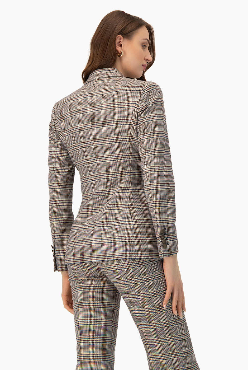 Saco cruzado multicolor con doble botón y bolsillos con solapa