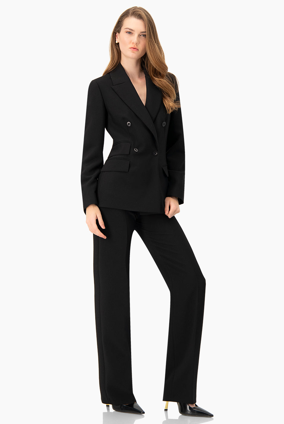 Saco sastreado negro con bolsillos y botones dobles