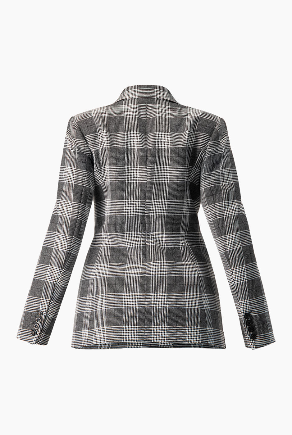 Saco negro sastreado con doble botonadura y cuadros