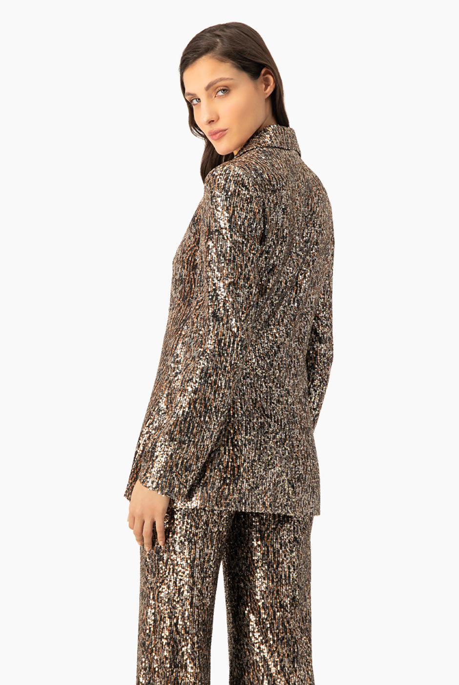 Saco blazer multicolor con lentejuelas y broche frontal