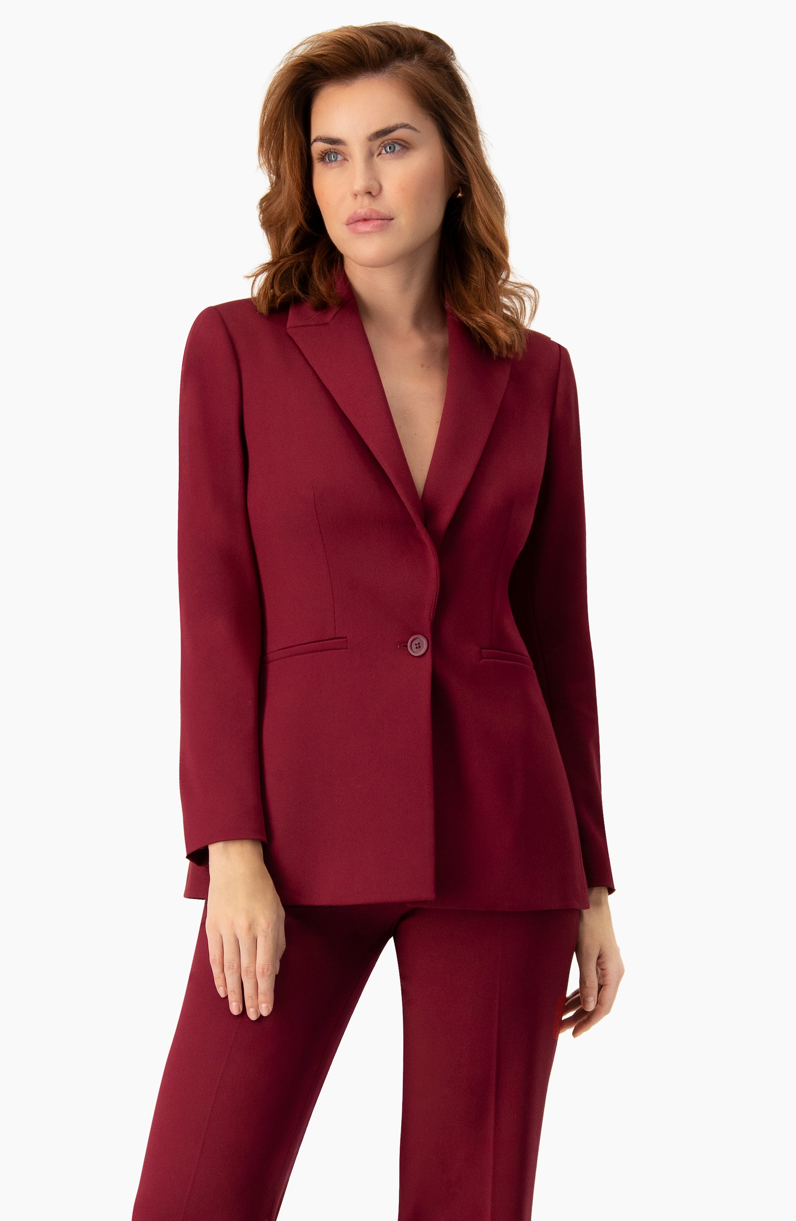 Saco blazer vino sastreado con botón frontal