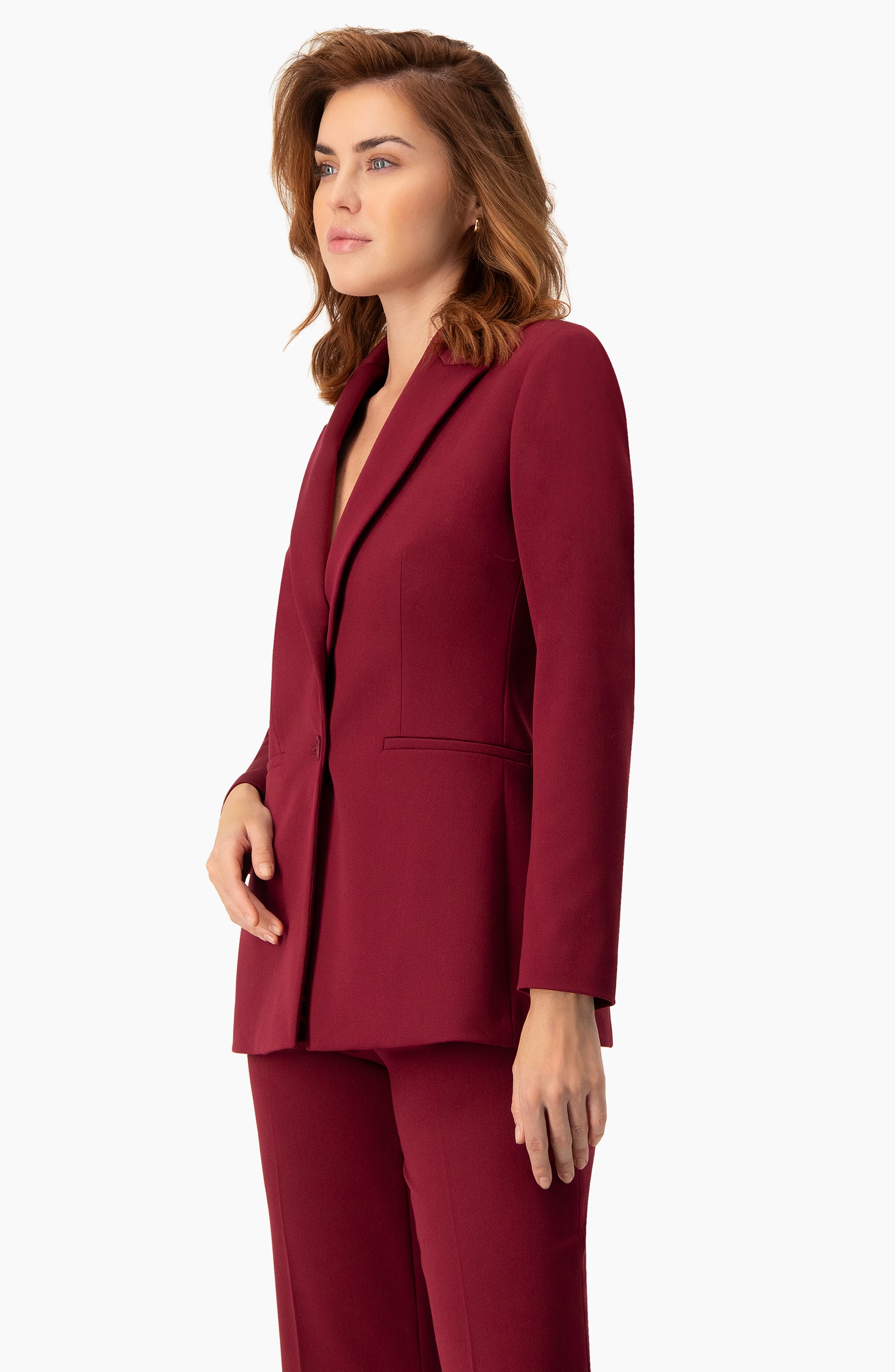 Saco blazer vino sastreado con botón frontal