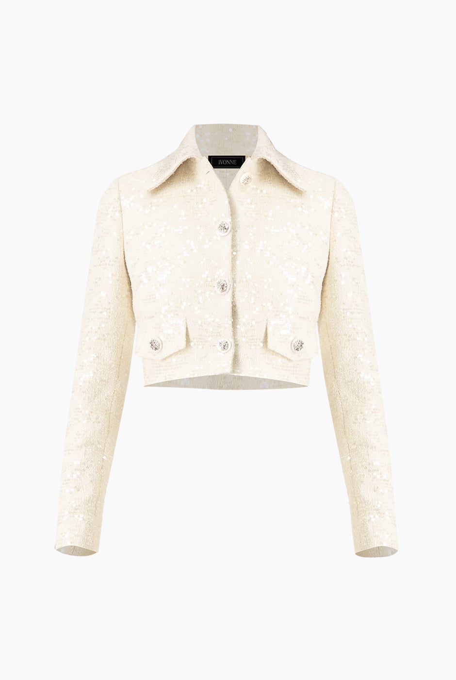 Saco corto marfil con lentejuelas y botones frontales