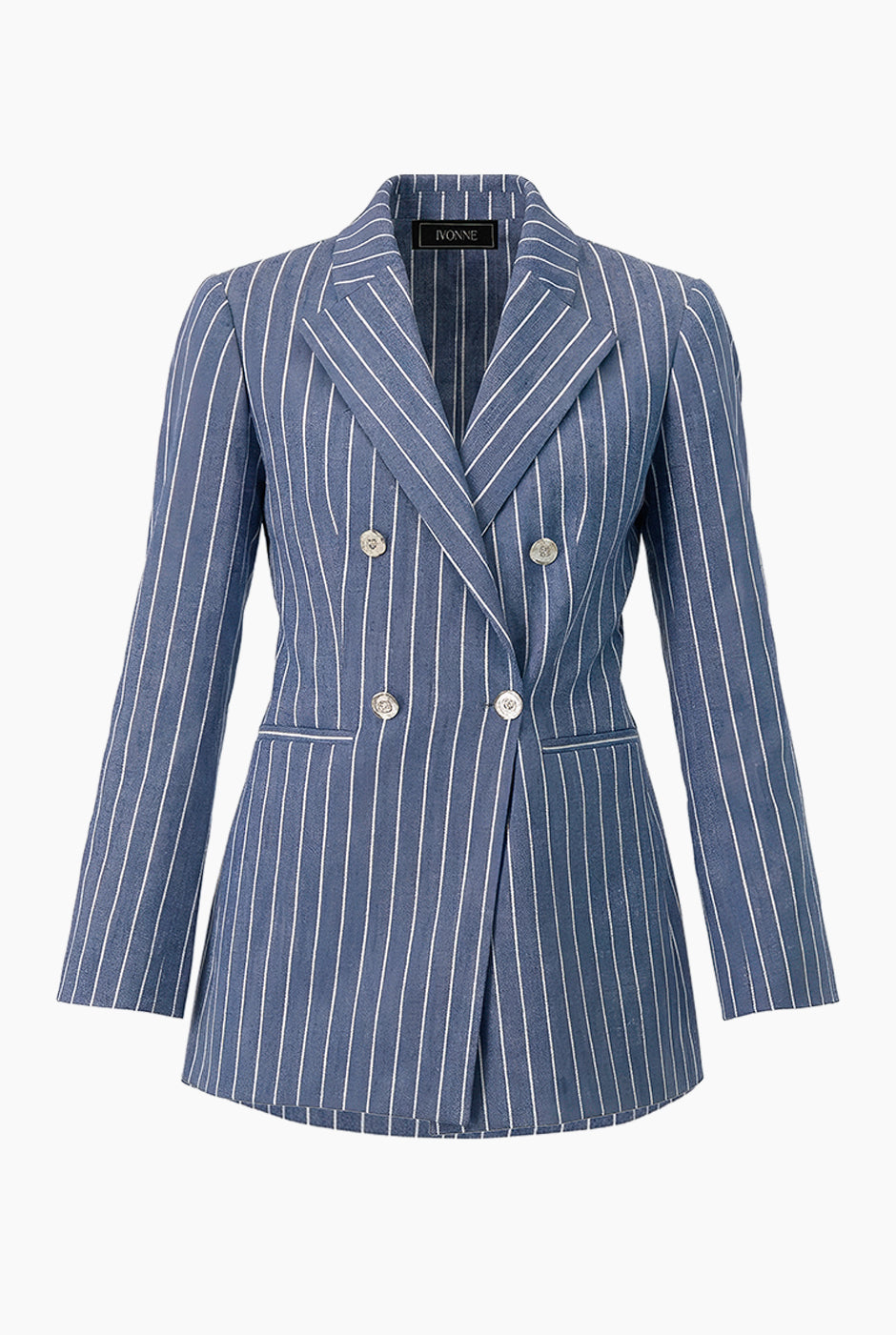 Blazer cruzado de rayas azul con doble botonadura