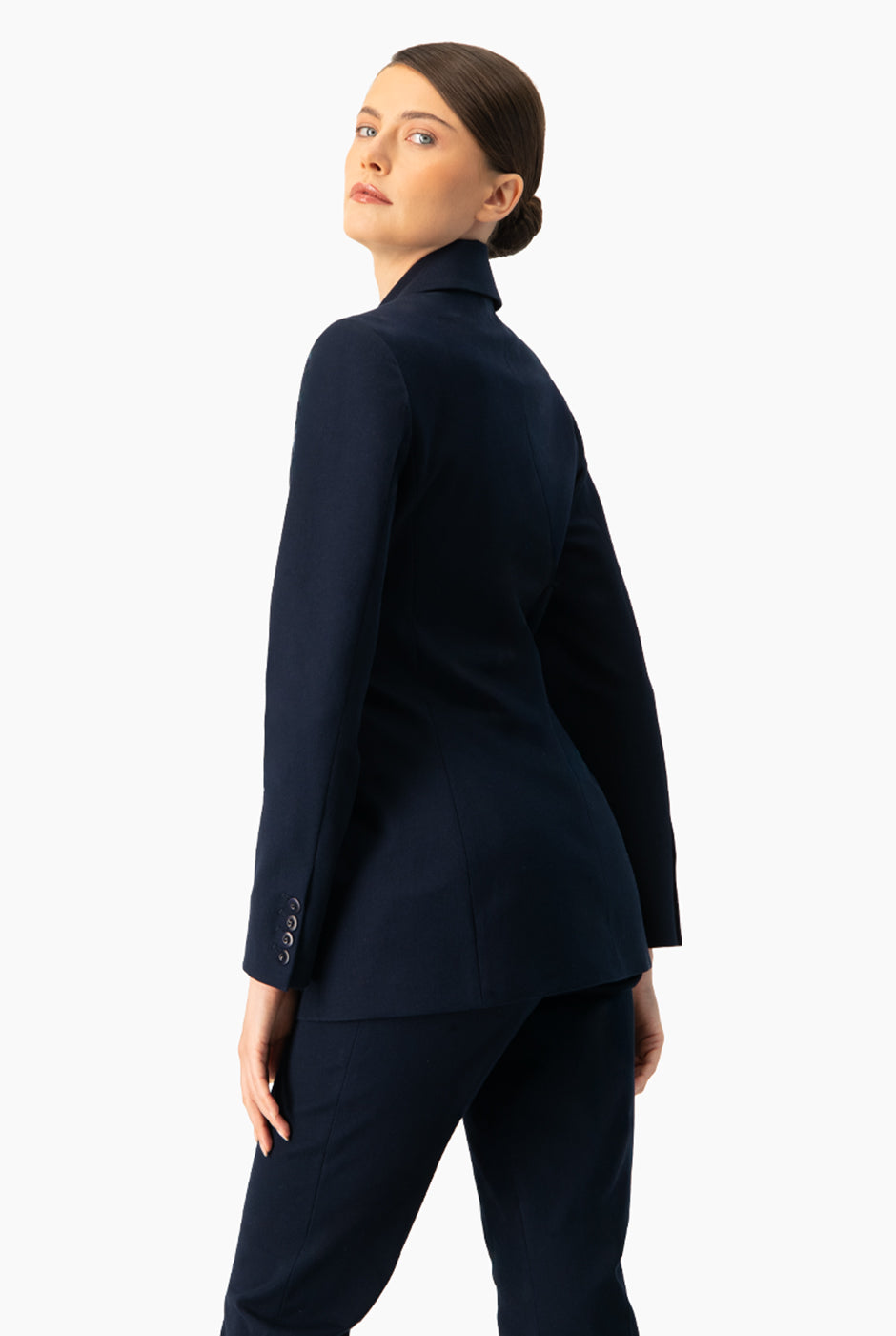 Saco Blazer Liso Azul Marino con Solapas y Bolsillos