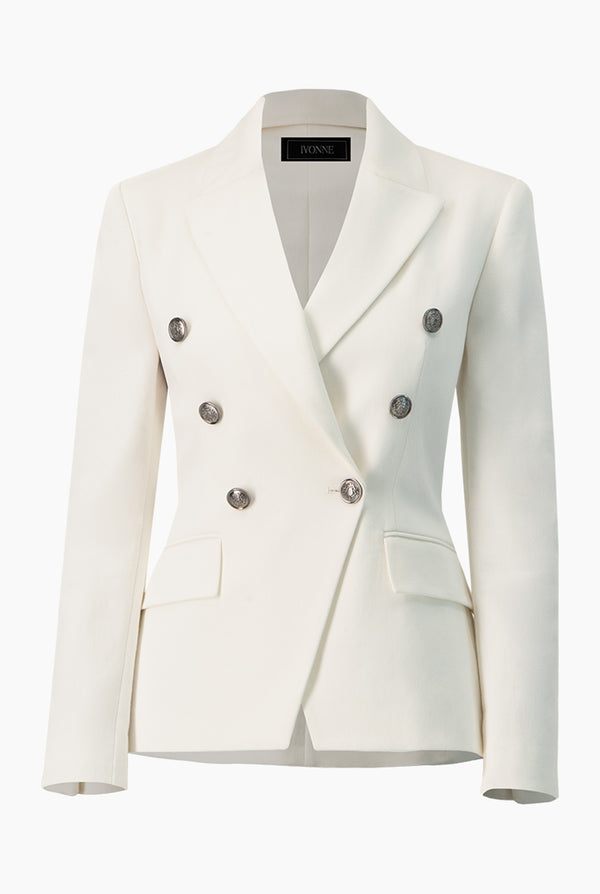 Saco cruzado blanco con bolsillos