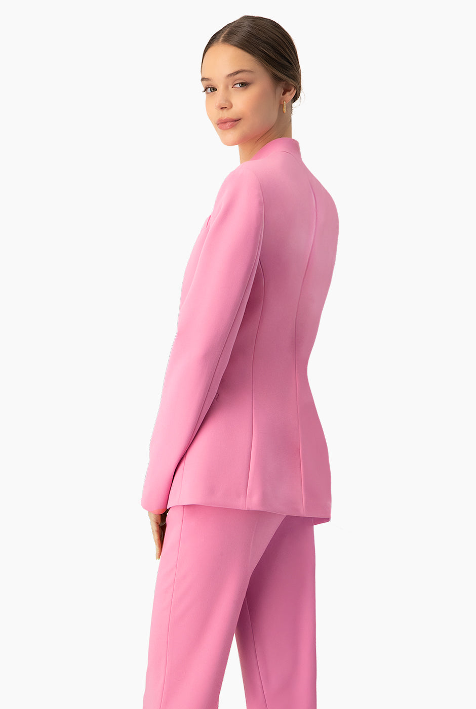 Saco rosa sin solapa con bolsillos, elegante y entallado