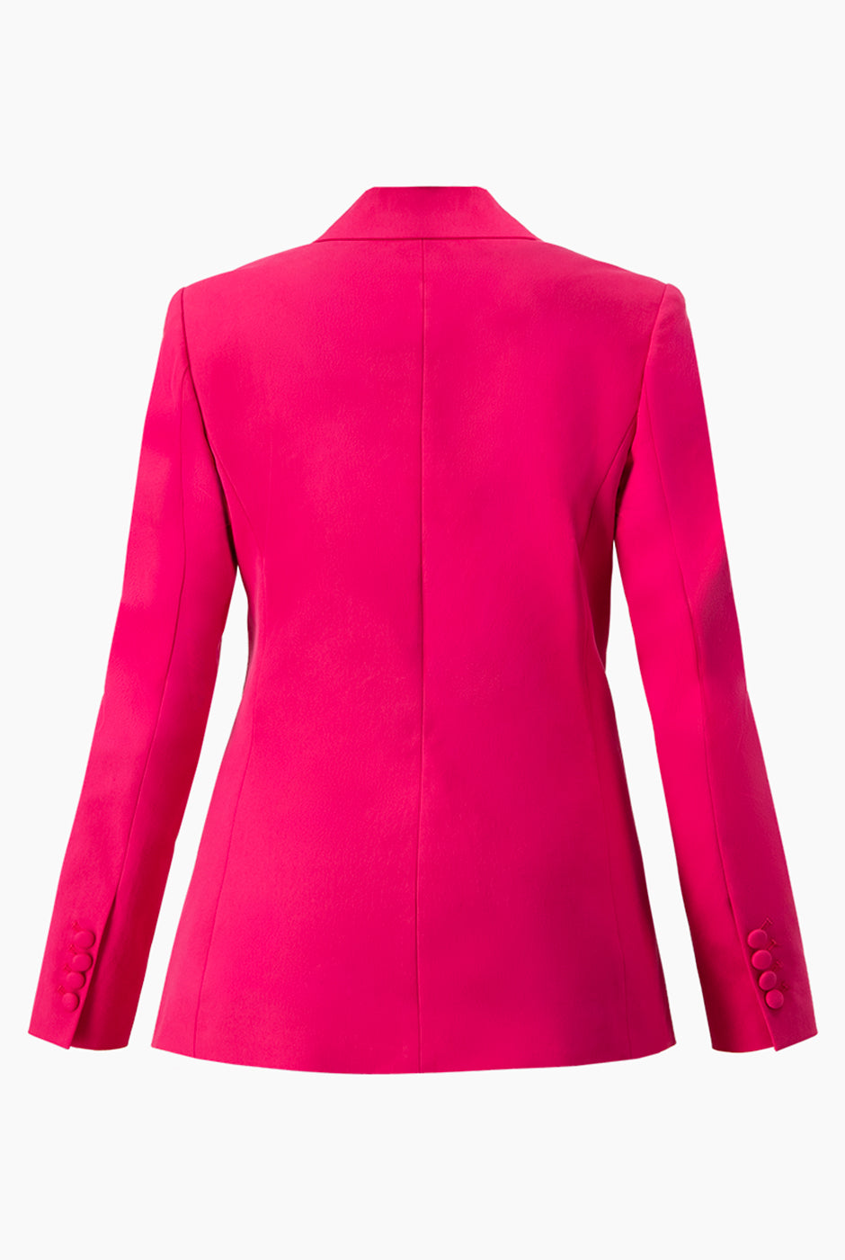 Saco fucsia elegante con doble botonadura y flor en solapa