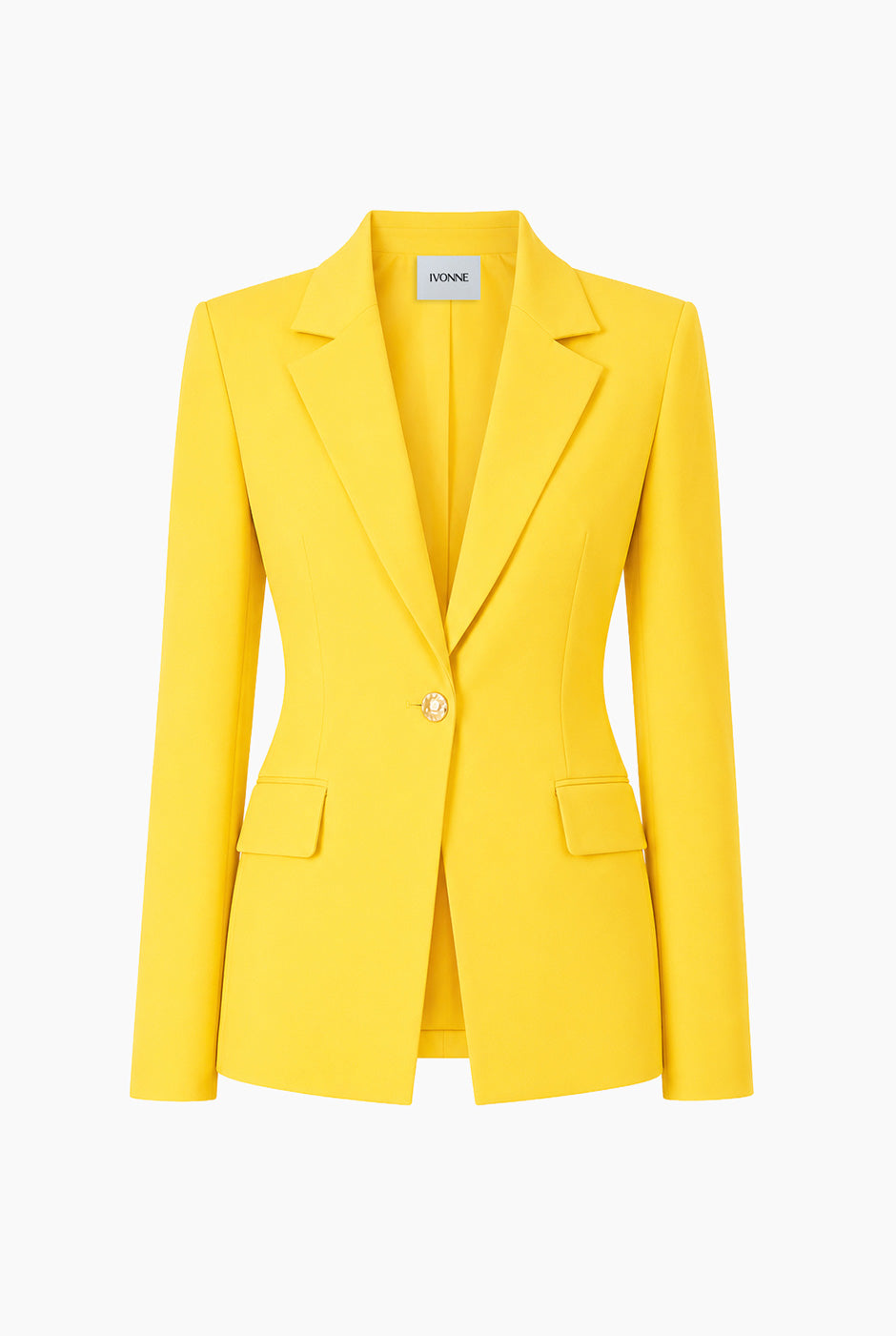 Saco Ivonne amarillo de cruce sencillo con botón frontal y bolsillos