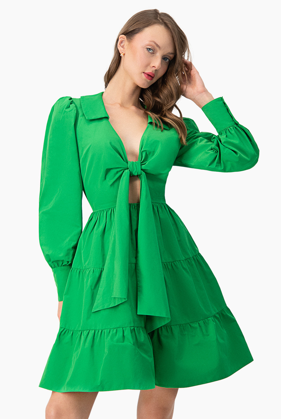 Vestido niveles moño camisero verde