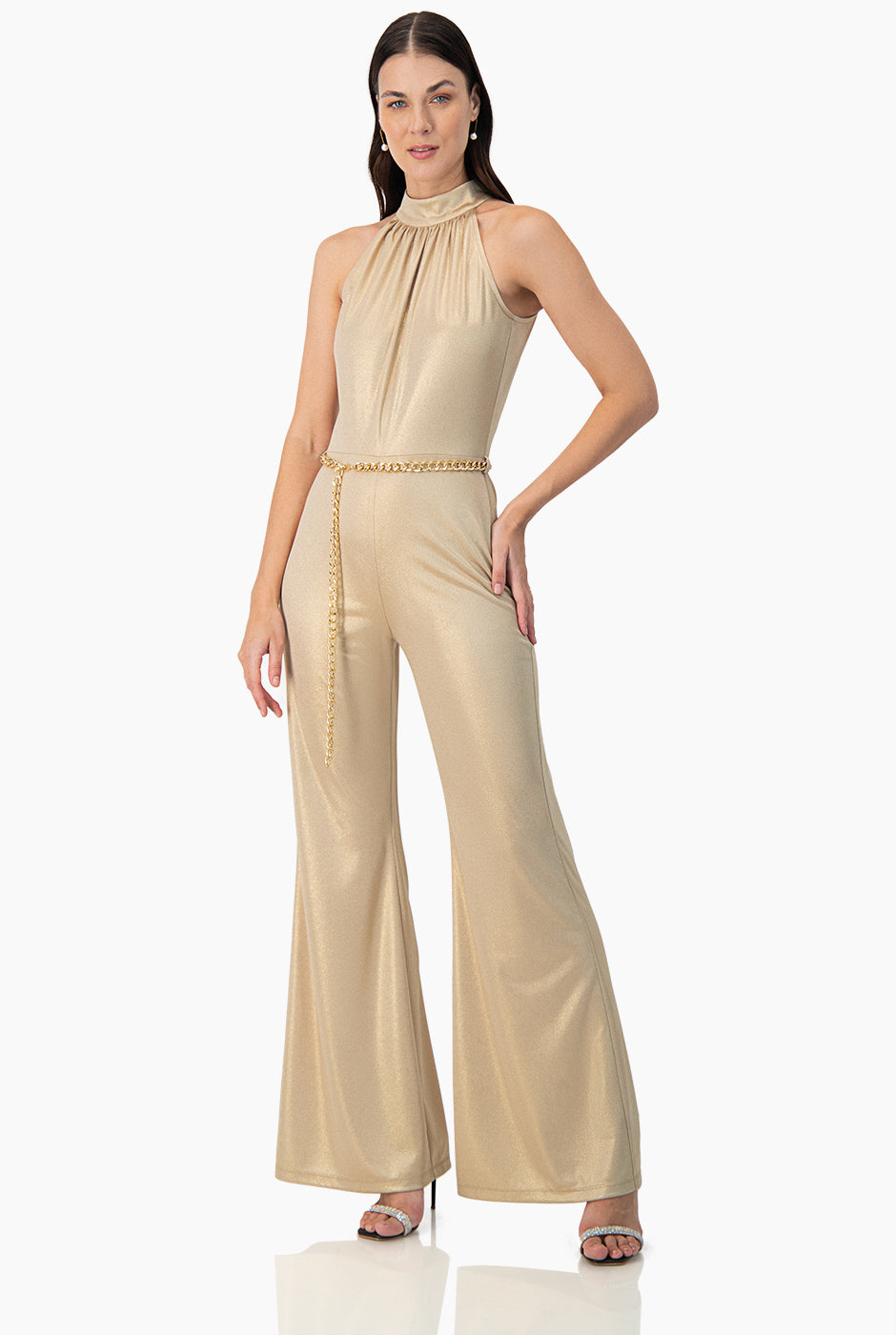 Jumpsuit de pierna acampanada y cuello halter