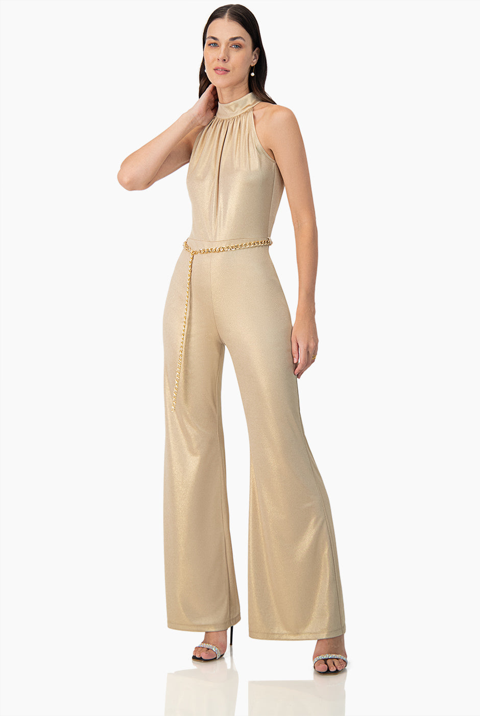 Jumpsuit de pierna acampanada y cuello halter