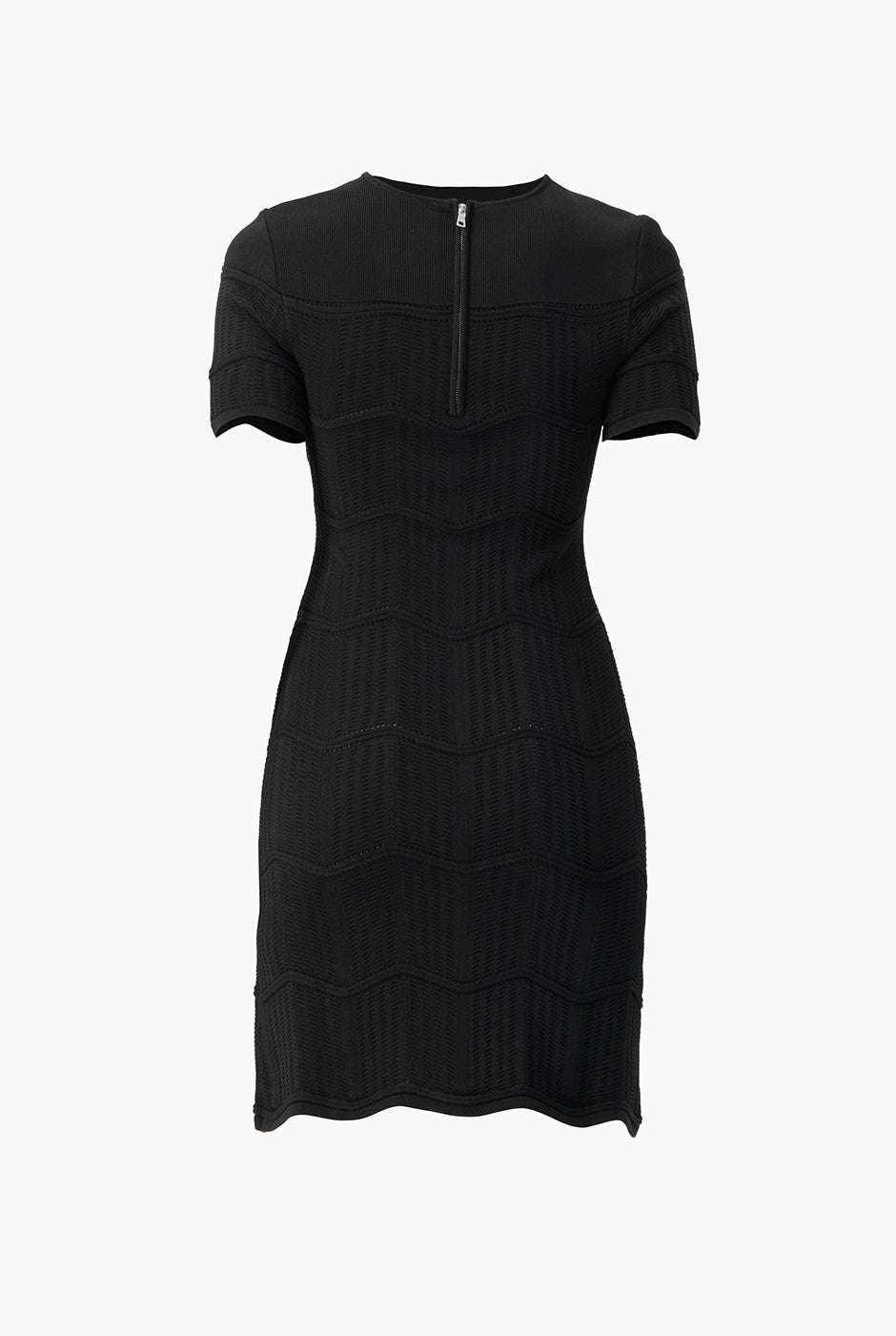 Vestido negro con patrón zigzag y mangas cortas