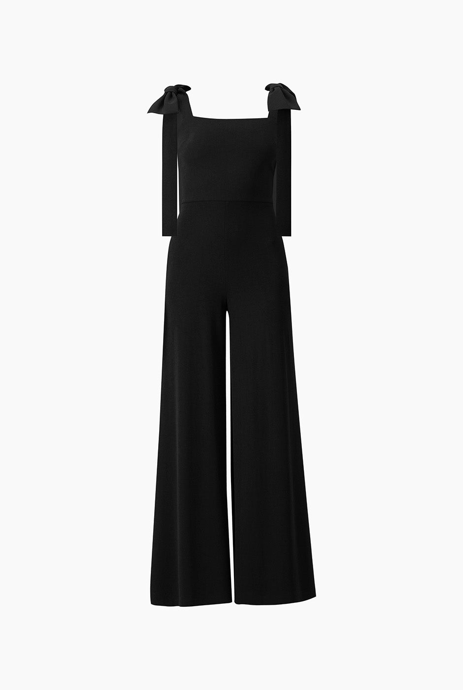 Jumpsuit negro sin mangas con escote cuadrado y lazos