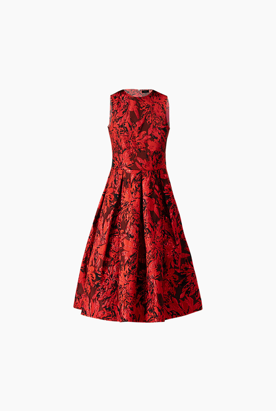 Vestido midi rojo floral sin mangas con cuello redondo