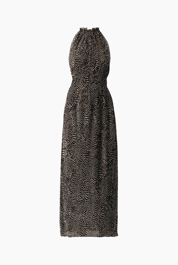 Vestido largo en tela plisada