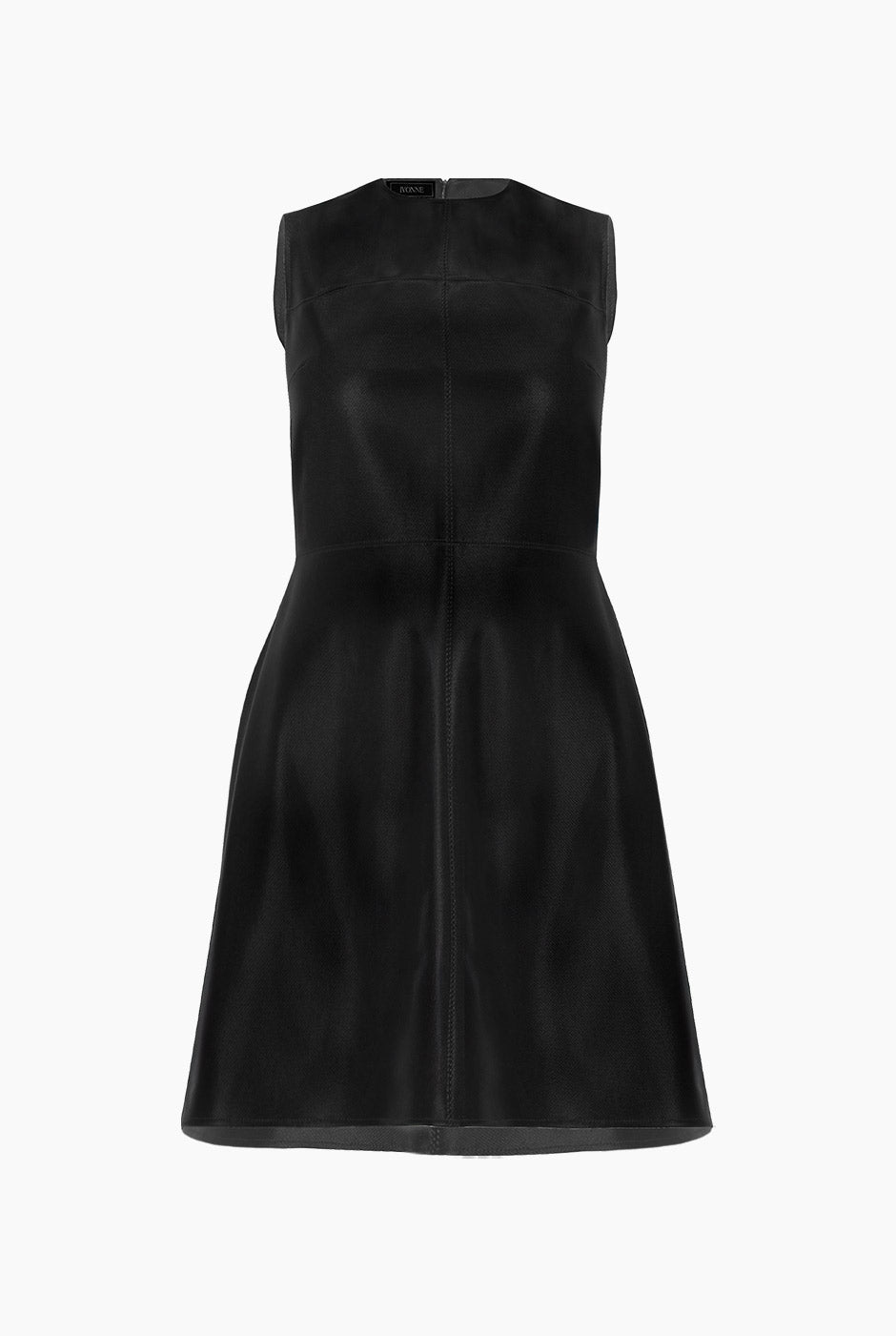 Vestido negro sin mangas con cuello redondo y costuras visibles