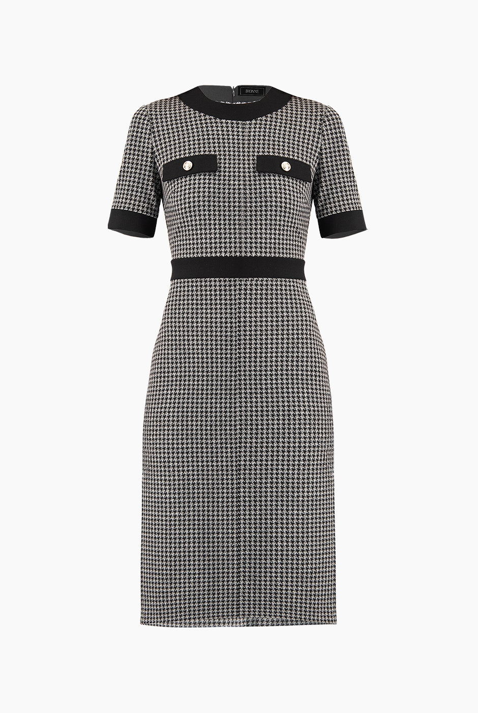 Vestido midi negro con botones, manga corta y detalle elegante