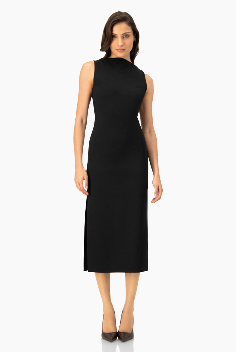 Vestido midi negro sin mangas con abertura lateral