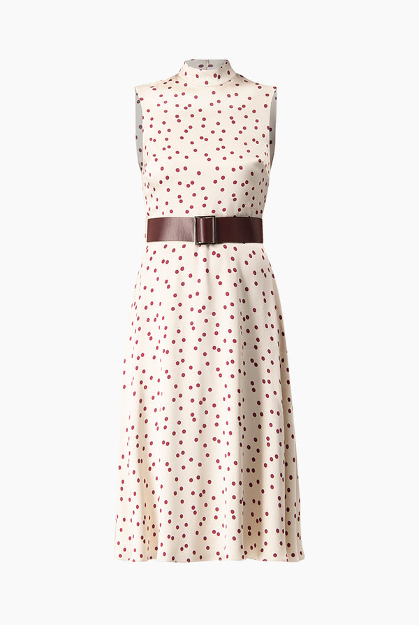 Vestido midi lunares con cinturon