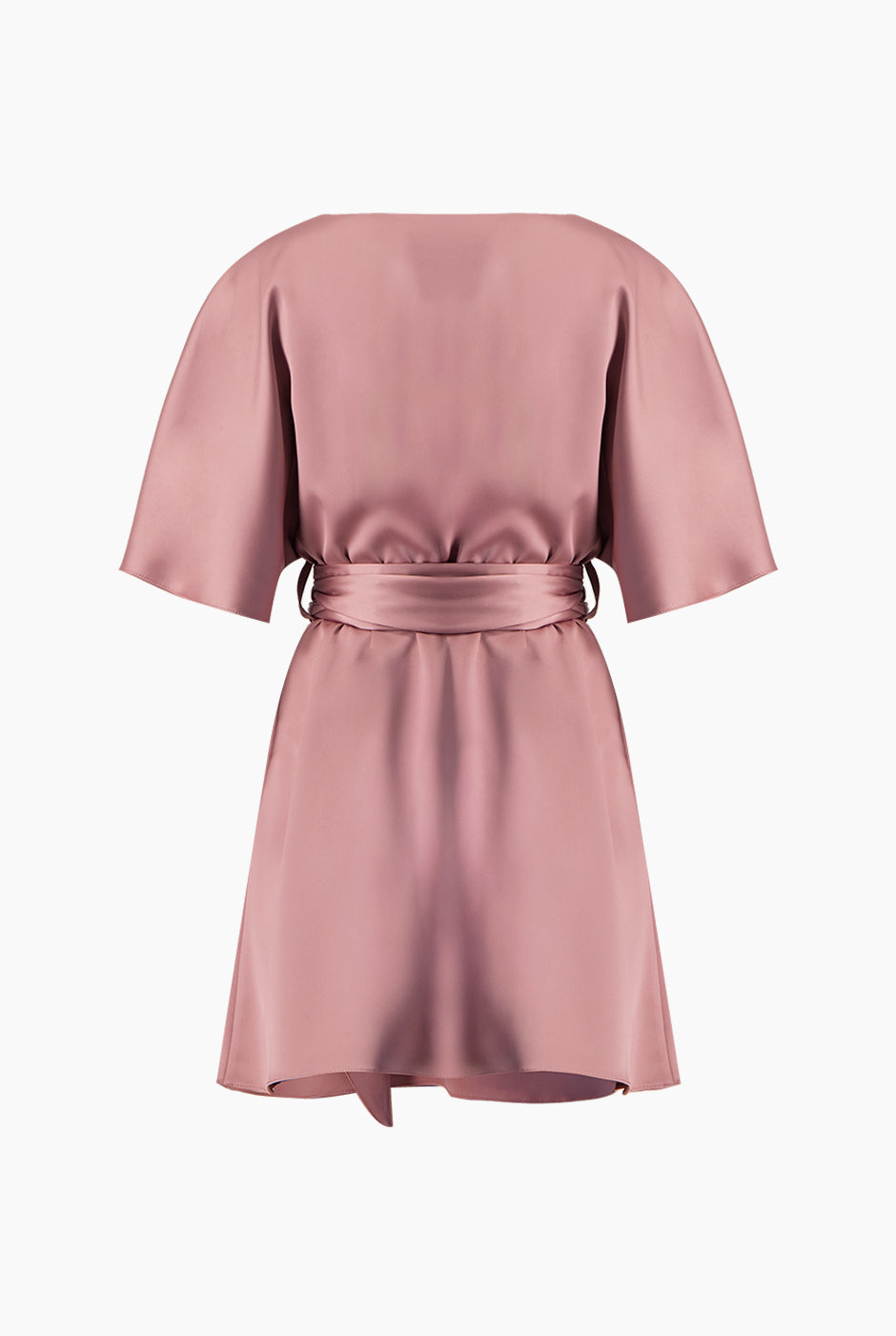 Vestido corto rosa oscuro con cinta en la cintura y manga murciélago