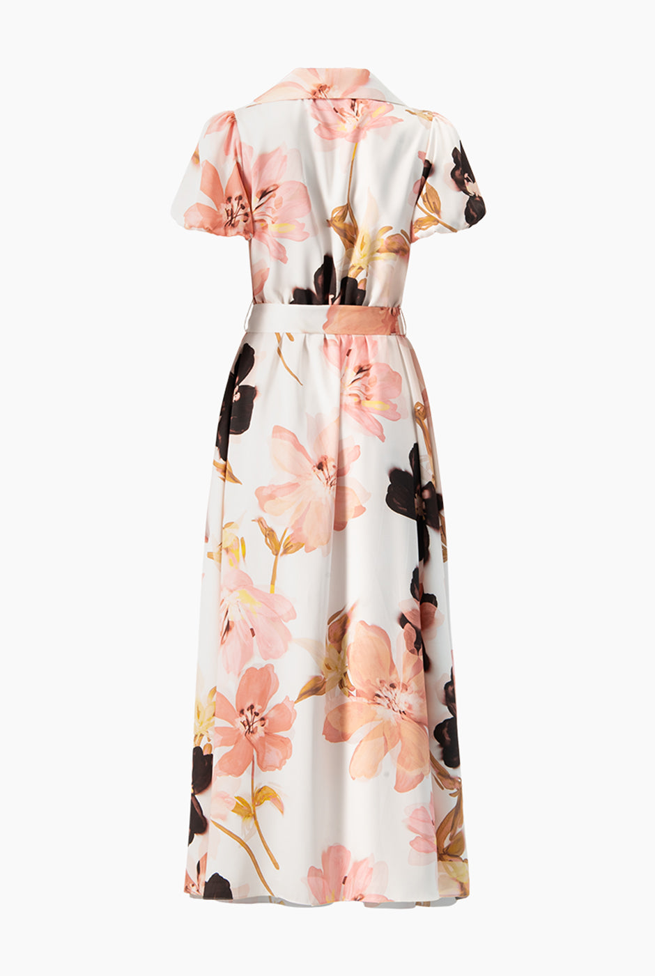 Vestido maxi estampado multicolor con escote en V y cinturón