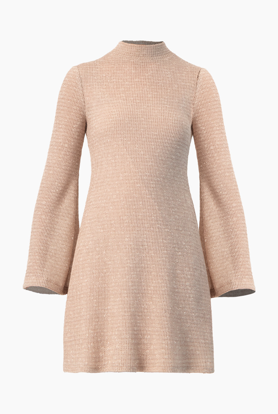 Vestido corto tejido rosa de manga larga y cuello alto