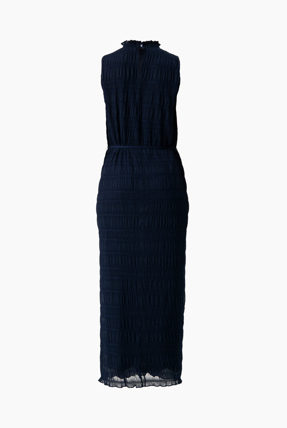 Vestido largo marino plisado sin mangas con cinturón