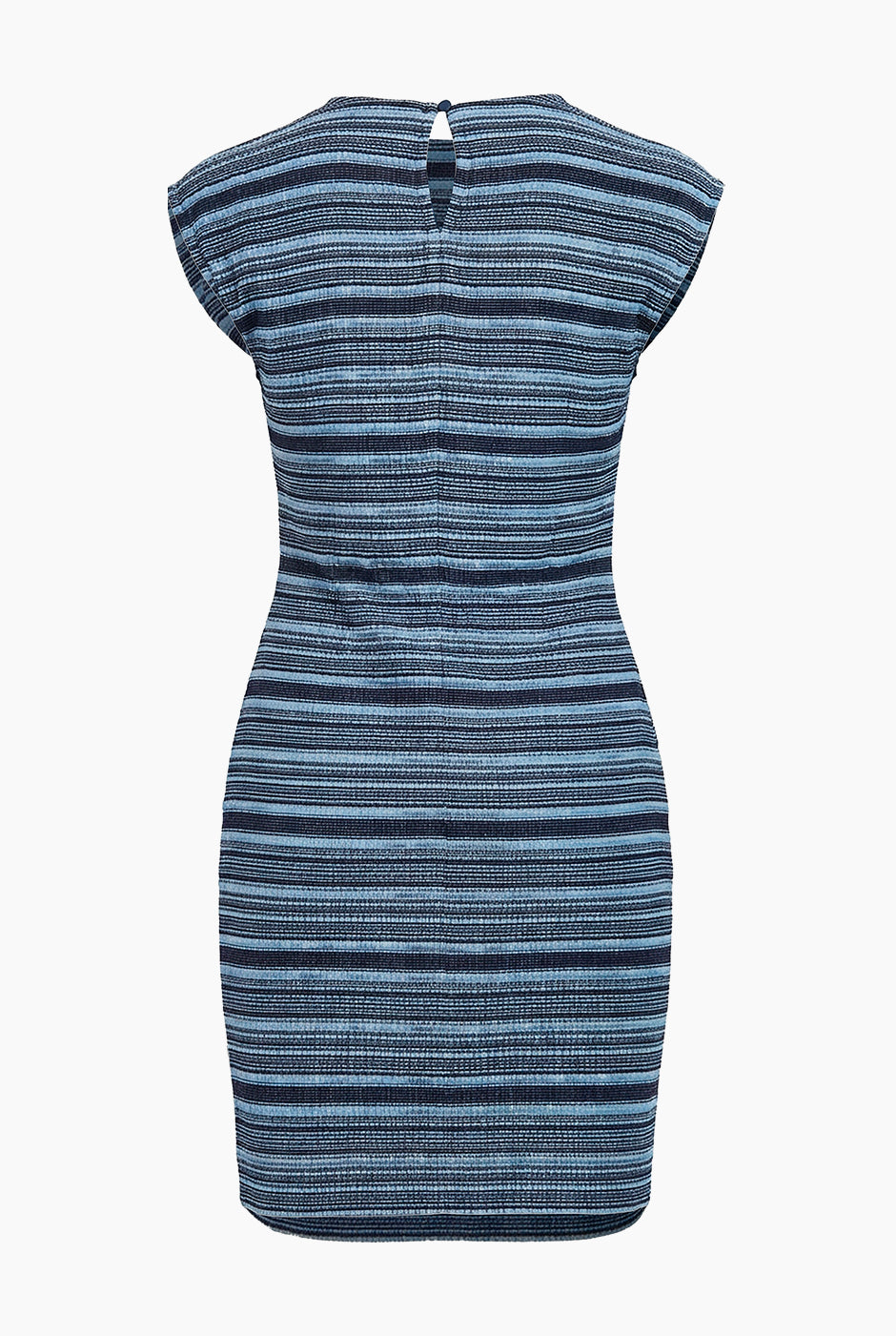 Vestido tejido corto azul de rayas horizontales sin mangas