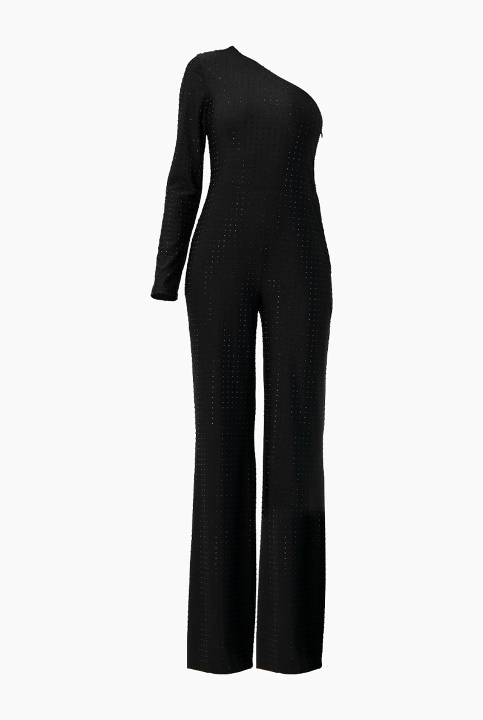 Jumpsuit negro de pierna amplia con manga larga y cinturón