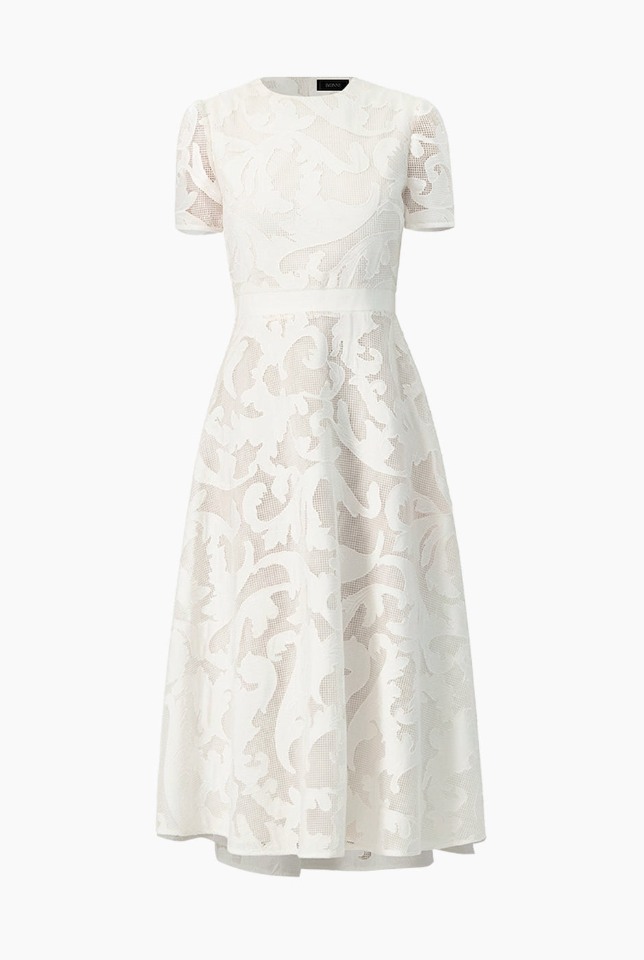 Vestido blanco línea A con encaje floral y transparencias