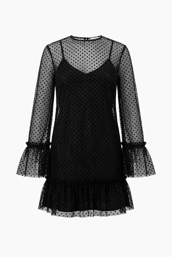 Vestido corto de manga larga amplia