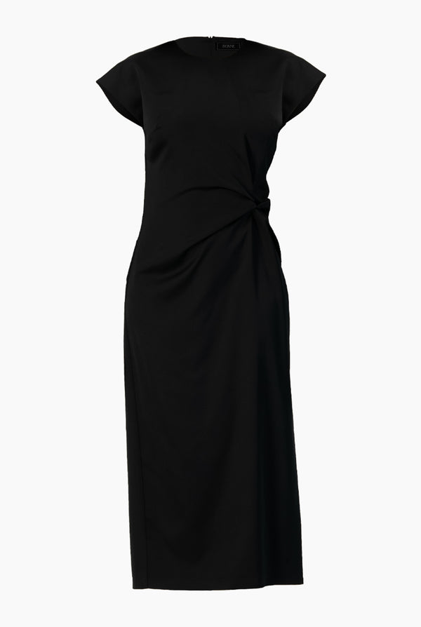 Vestido negro de hombro caido