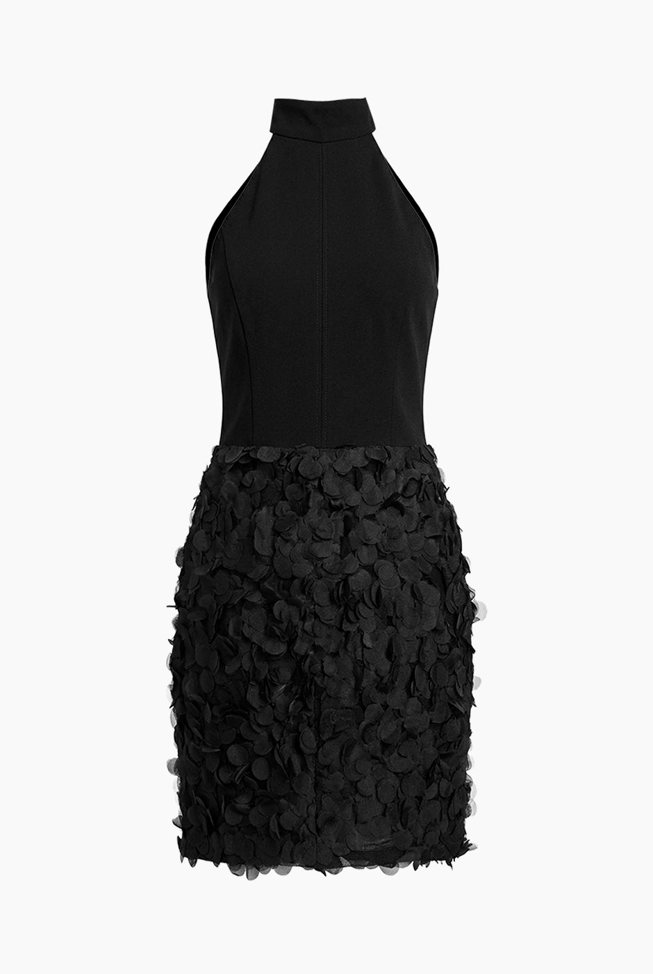 Vestido halter negro con aplicaciones florales
