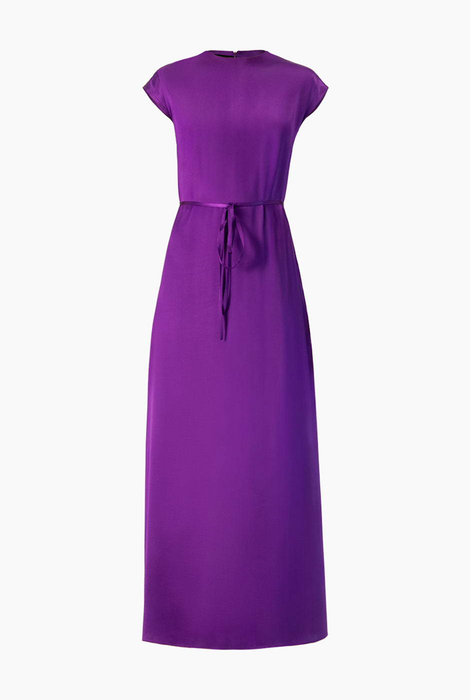 Vestido largo morado sin mangas con cinturón delgado