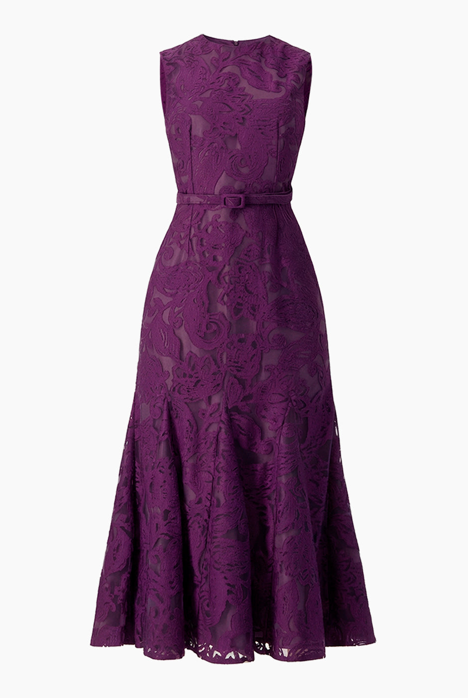 Vestido morado largo sin mangas con cinturón