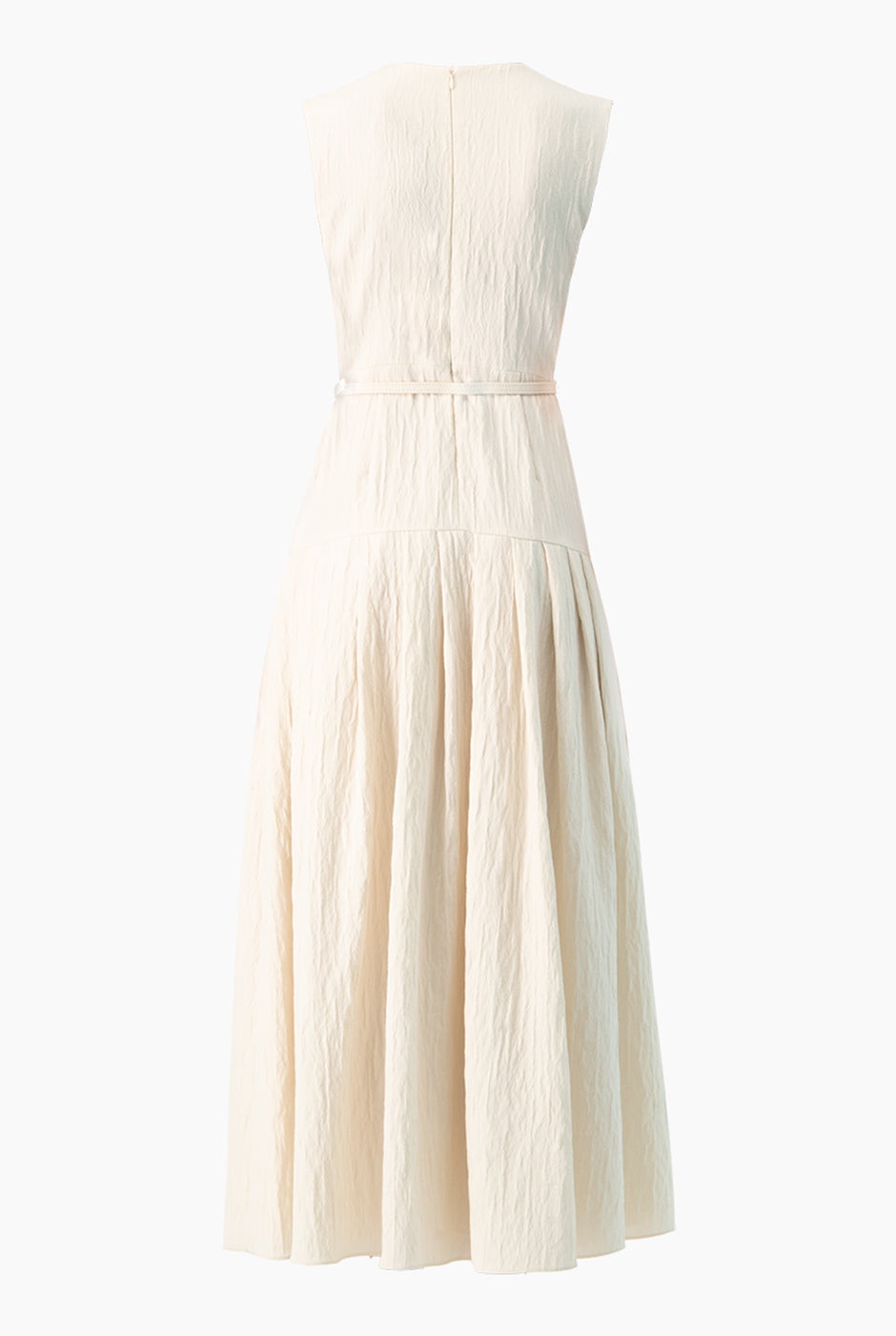 Vestido largo marfil sin mangas con cinturón Ivonne